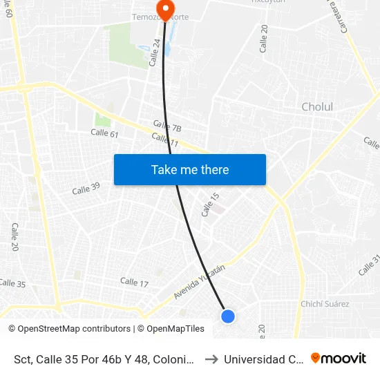 Sct, Calle 35 Por 46b Y 48, Colonia Nuevo Yucatán to Universidad Chapingo map