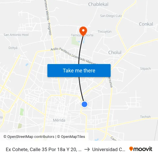 Ex Cohete, Calle 35 Por 18a Y 20, Nueva Alemán to Universidad Chapingo map