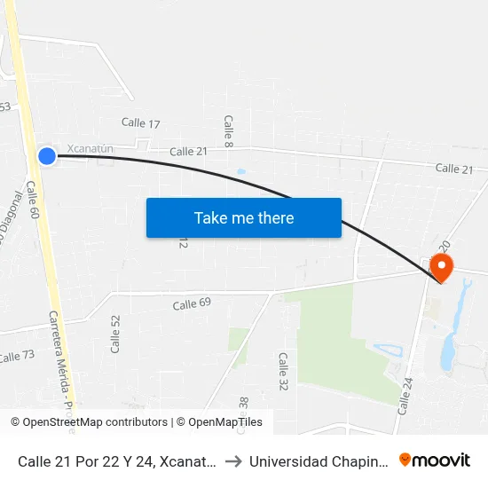 Calle 21 Por 22 Y 24, Xcanatún to Universidad Chapingo map