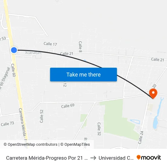 Carretera Mérida-Progreso Por 21 Y 17c, Xcanatún to Universidad Chapingo map