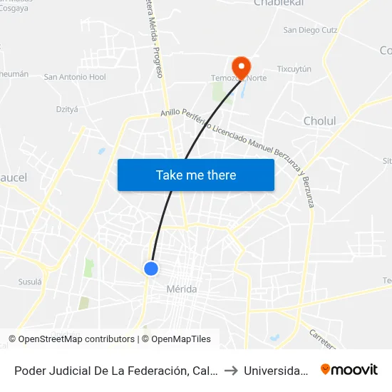Poder Judicial De La Federación, Calle 47 Por 90a Y84a, Centro to Universidad Chapingo map