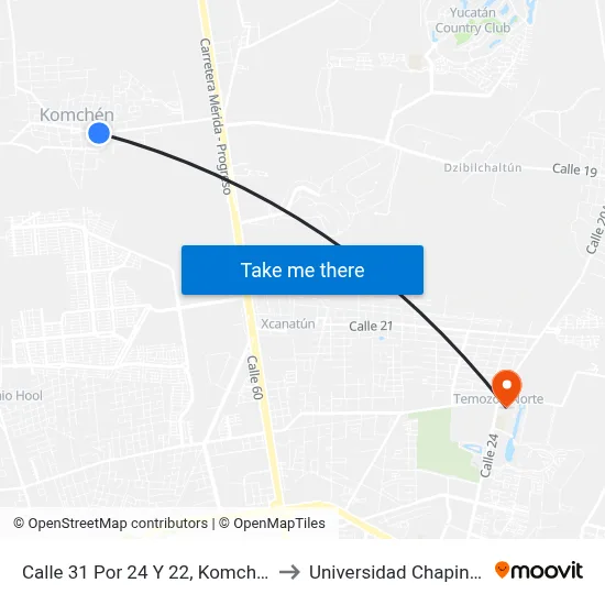 Calle 31 Por 24 Y 22, Komchén to Universidad Chapingo map
