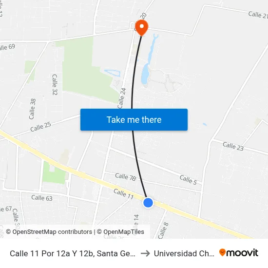 Calle 11 Por 12a Y 12b, Santa Gertrudis Copo to Universidad Chapingo map