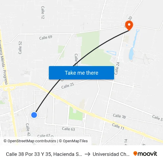 Calle 38 Por 33 Y 35, Hacienda Sodzil Norte to Universidad Chapingo map