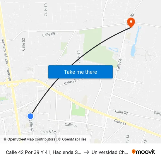 Calle 42 Por 39 Y 41, Hacienda Sodzil Norte to Universidad Chapingo map