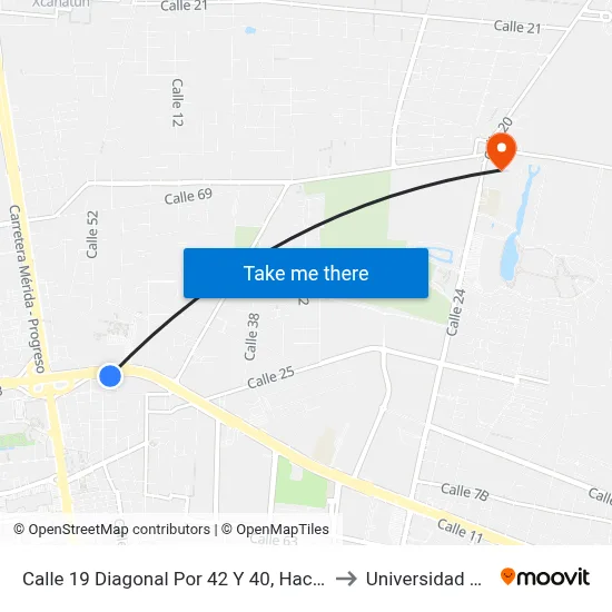 Calle 19 Diagonal Por 42 Y 40, Hacienda Sodzil Norte to Universidad Chapingo map