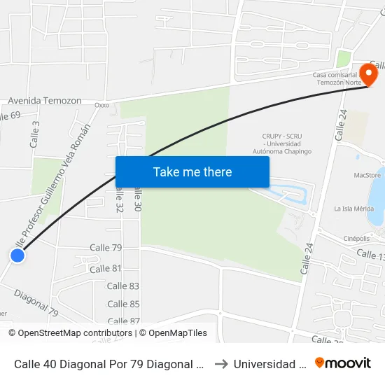 Calle 40 Diagonal Por 79 Diagonal Y 79, Colonia Yucatán to Universidad Chapingo map