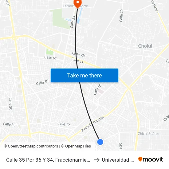 Calle 35 Por 36 Y 34,  Fraccionamiento Brisas Del Norte to Universidad Chapingo map