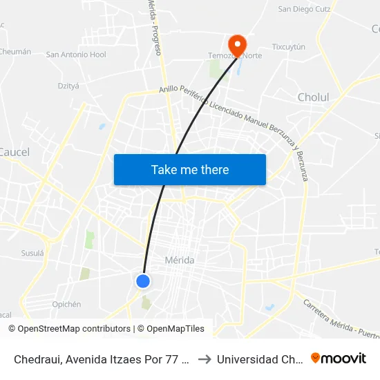 Chedraui, Avenida Itzaes Por 77 Y 75, Centro to Universidad Chapingo map