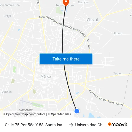 Calle 75 Por 58a Y 58, Santa Isabel, Kanasín to Universidad Chapingo map