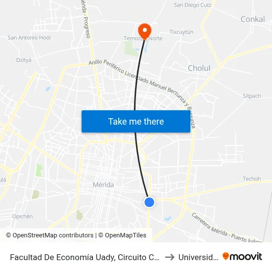 Facultad De Economía Uady, Circuito Colonias Por Calle 17 Y Avenida Quetzalcoatl to Universidad Chapingo map