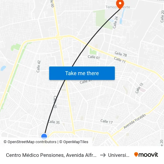 Centro Médico Pensiones, Avenida Alfredo Barrera Vázquez Por 34 Y 32, San Damián to Universidad Chapingo map