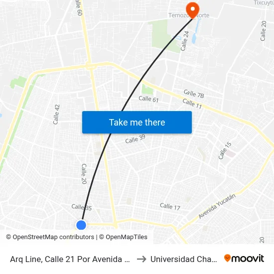 Arq Line, Calle 21 Por Avenida Cupules to Universidad Chapingo map