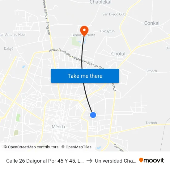 Calle 26 Daigonal Por 45 Y 45, Las Brisas to Universidad Chapingo map