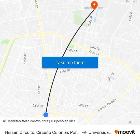 Nissan Circuito, Circuito Colonias Por Calle 19 Y 24, Colonia Yucatán to Universidad Chapingo map