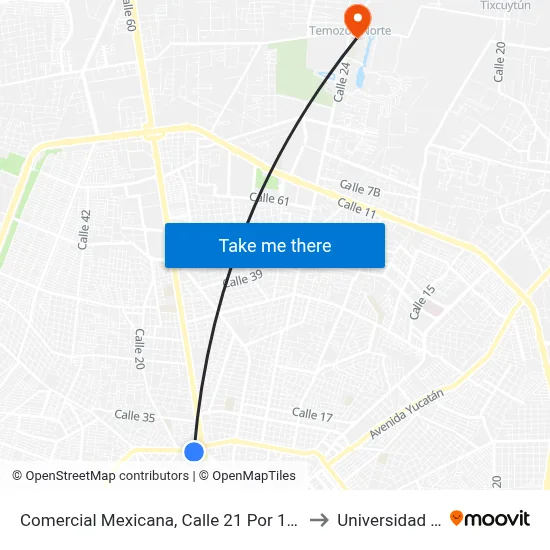 Comercial Mexicana, Calle 21 Por 11 Y 23, Colonia  Yucatán to Universidad Chapingo map