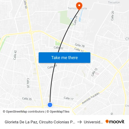 Glorieta De La Paz, Circuito Colonias Por 32 Y Prolongación Paseo De Montejo to Universidad Chapingo map