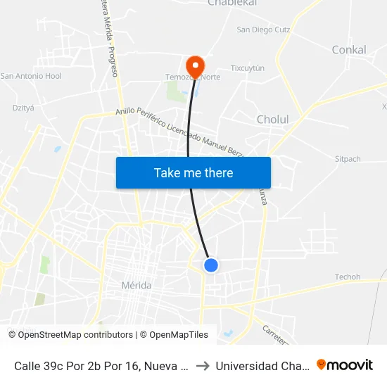 Calle 39c Por 2b Por 16, Nueva Mayapán to Universidad Chapingo map