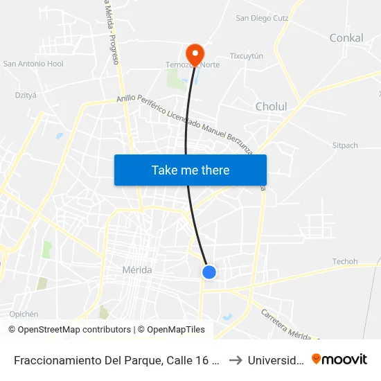 Fraccionamiento Del Parque,  Calle 16 Por 55 Y 57, Fraccionamiento Del Parque to Universidad Chapingo map