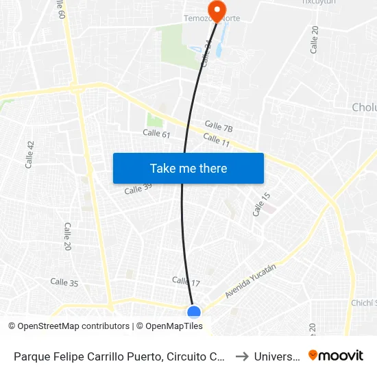 Parque Felipe Carrillo Puerto, Circuito Colonias Por Calle 11a, Colonia Felipe Carrillo Puerto Norte to Universidad Chapingo map