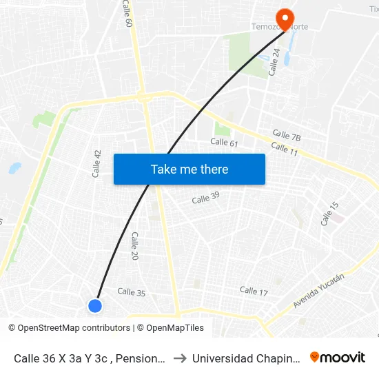 Calle 36 X 3a Y 3c , Pensiones to Universidad Chapingo map