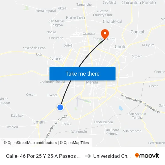Calle- 46 Por 25 Y 25-A Paseos De Itzincab to Universidad Chapingo map