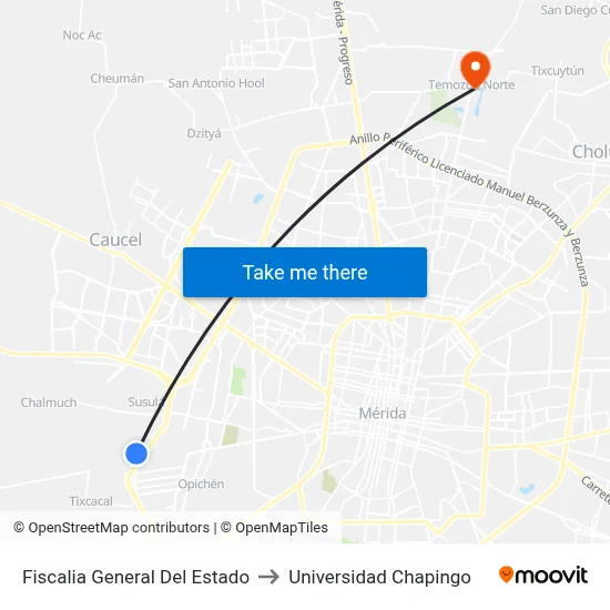Fiscalia General Del Estado to Universidad Chapingo map