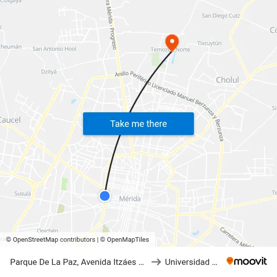 Parque De La Paz, Avenida Itzáes Por Calle 59 Y 61a to Universidad Chapingo map