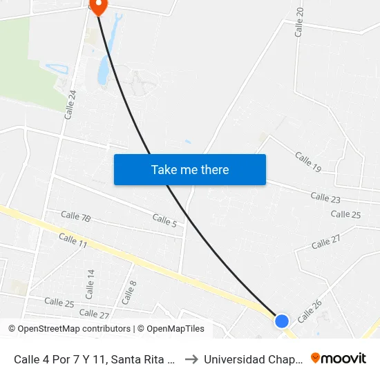 Calle 4 Por 7 Y 11, Santa Rita Cholul to Universidad Chapingo map