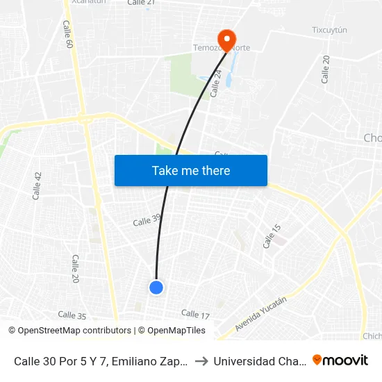 Calle 30 Por 5 Y 7, Emiliano Zapata Norte to Universidad Chapingo map