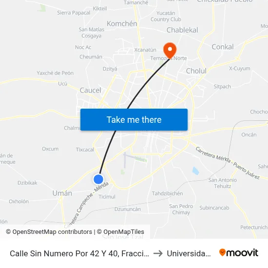 Calle Sin Numero Por 42 Y 40,  Fraccionamiento Piedra De Agua to Universidad Chapingo map
