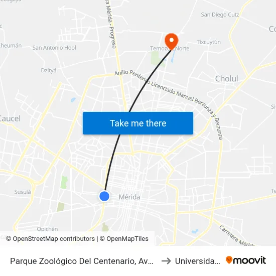 Parque Zoológico Del Centenario, Avenida Itzáes Por Calle 59, Centro to Universidad Chapingo map