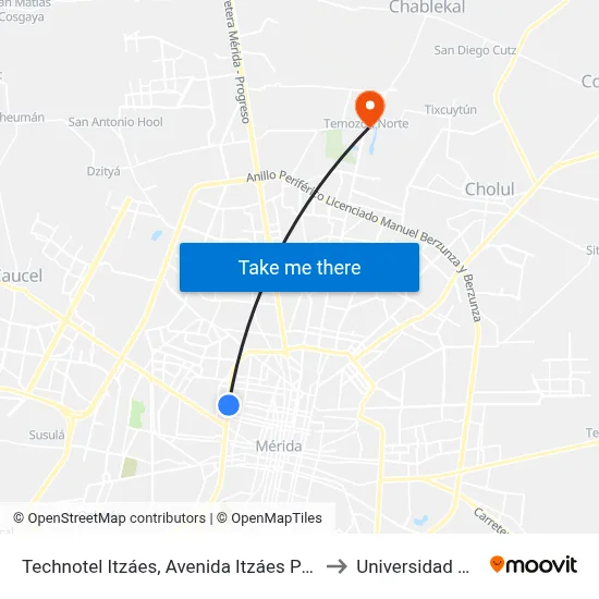 Technotel Itzáes, Avenida Itzáes Por 47 Y 41, Centro to Universidad Chapingo map
