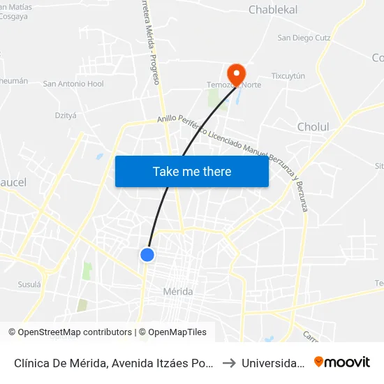 Clínica De Mérida, Avenida Itzáes Por Calle 27 Y 25, García Ginerés to Universidad Chapingo map