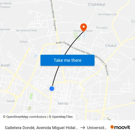 Galletera Dondé, Avenida Miguel Hidalgo Por Calle 32 Y 38a, García Ginerés to Universidad Chapingo map