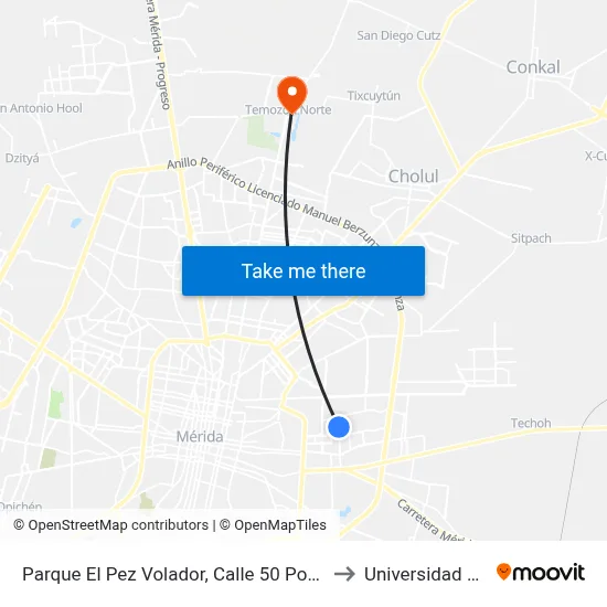Parque El Pez Volador, Calle 50 Por 41 Y 43, Pacabtún to Universidad Chapingo map