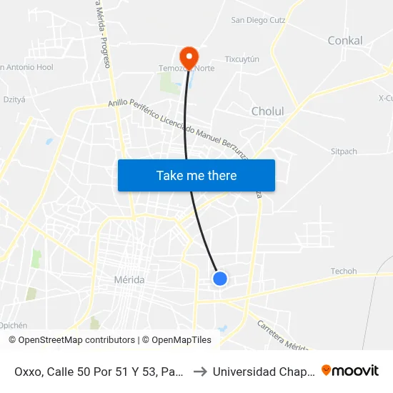 Oxxo, Calle 50 Por 51 Y 53, Pacabtún to Universidad Chapingo map