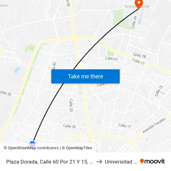 Plaza Dorada, Calle 60 Por 21 Y 15, Colonia Miguel Hidalgo to Universidad Chapingo map