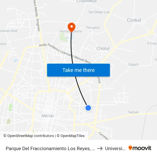 Parque Del Fraccionamiento Los Reyes, Calle 15 Por Por 38 Y 40, Fraccionamiento Los Reyes to Universidad Chapingo map