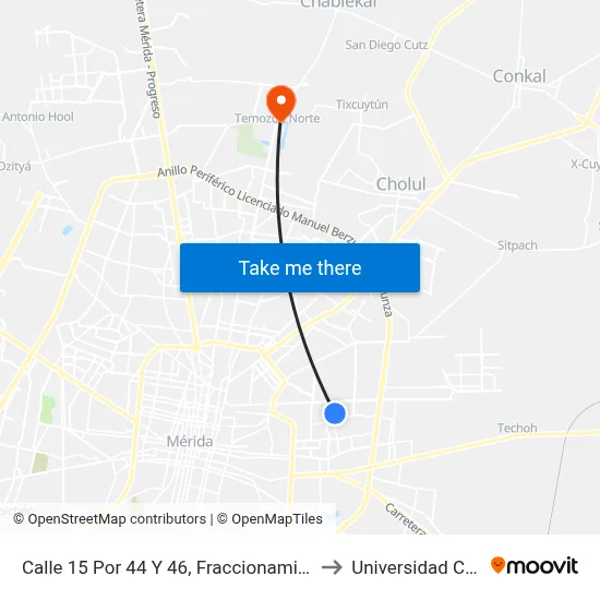 Calle 15 Por 44 Y 46, Fraccionamiento Los Reyes to Universidad Chapingo map