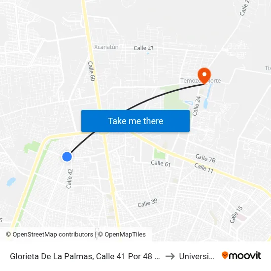 Glorieta De La Palmas, Calle 41 Por 48 Y 50, Fraccionamiento Francisco De Montejo III to Universidad Chapingo map