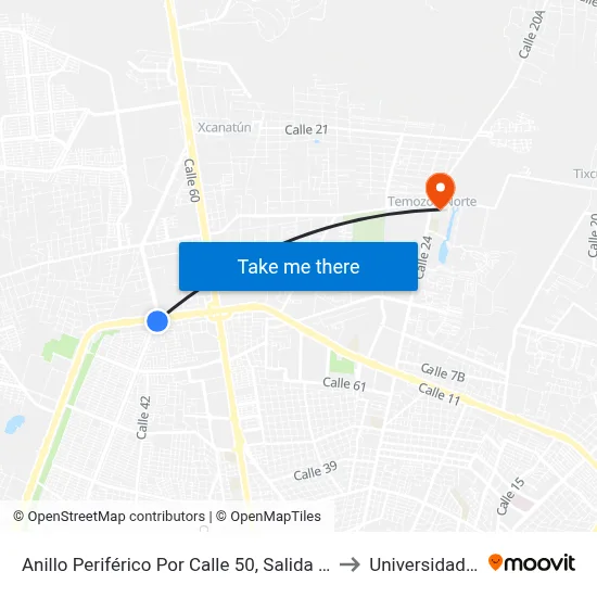 Anillo Periférico Por Calle 50, Salida De Francisco De Montejo to Universidad Chapingo map