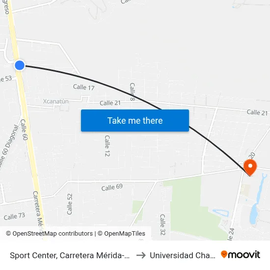 Sport Center, Carretera Mérida-Progreso to Universidad Chapingo map