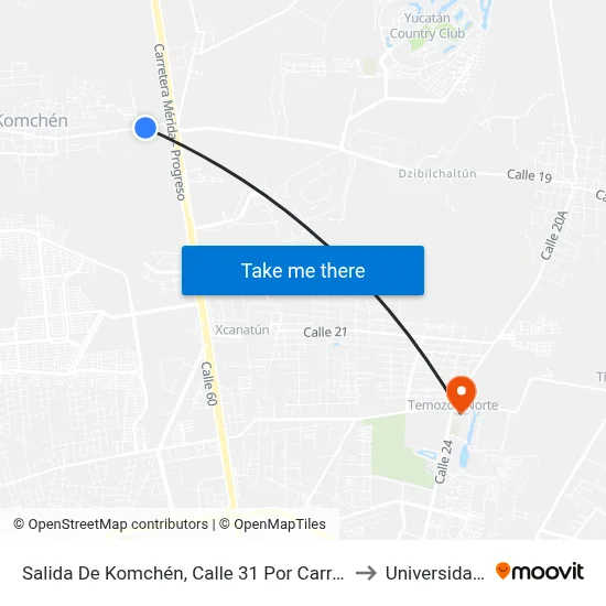 Salida De Komchén, Calle 31 Por Carretera Periférico Progreso-Mérida to Universidad Chapingo map