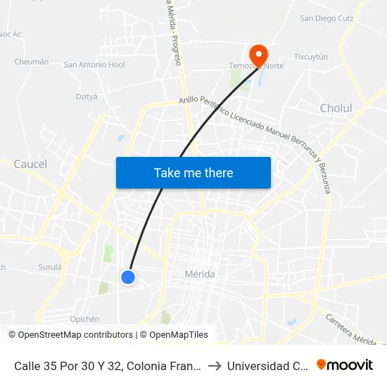 Calle 35 Por 30 Y 32, Colonia Francisco I. Madero to Universidad Chapingo map