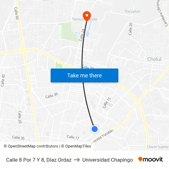 Calle 8 Por 7 Y 8, Díaz Ordaz to Universidad Chapingo map