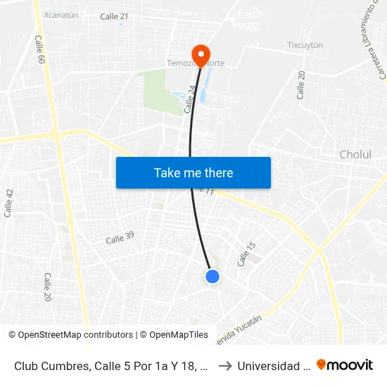 Club Cumbres, Calle 5 Por 1a Y 18, Residencial Montecristo to Universidad Chapingo map