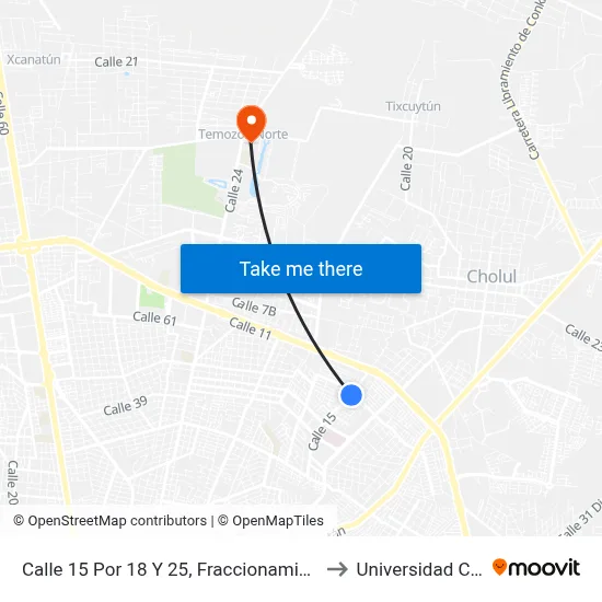 Calle 15 Por 18 Y 25, Fraccionamiento Monte Carlo to Universidad Chapingo map