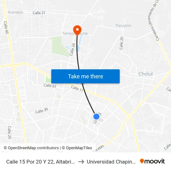 Calle 15 Por 20 Y 22, Altabrisa to Universidad Chapingo map