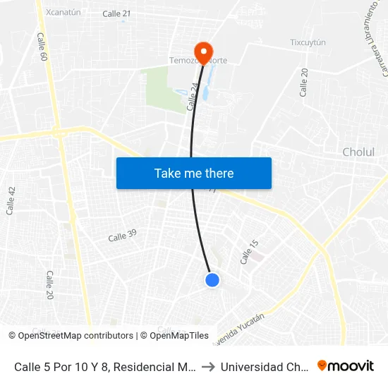 Calle 5 Por 10 Y 8, Residencial Monte Cristo to Universidad Chapingo map